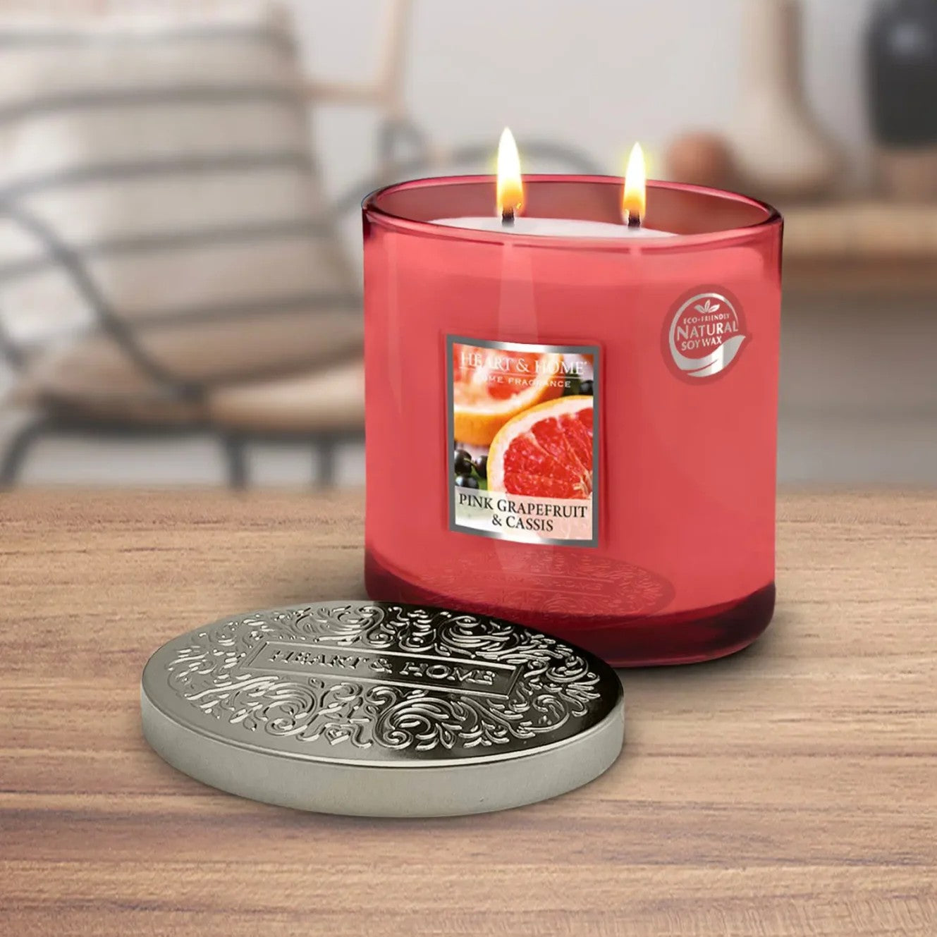 H&H Twin Wick Ellipse Candle 220g - Pink Grapefruit & Cassis