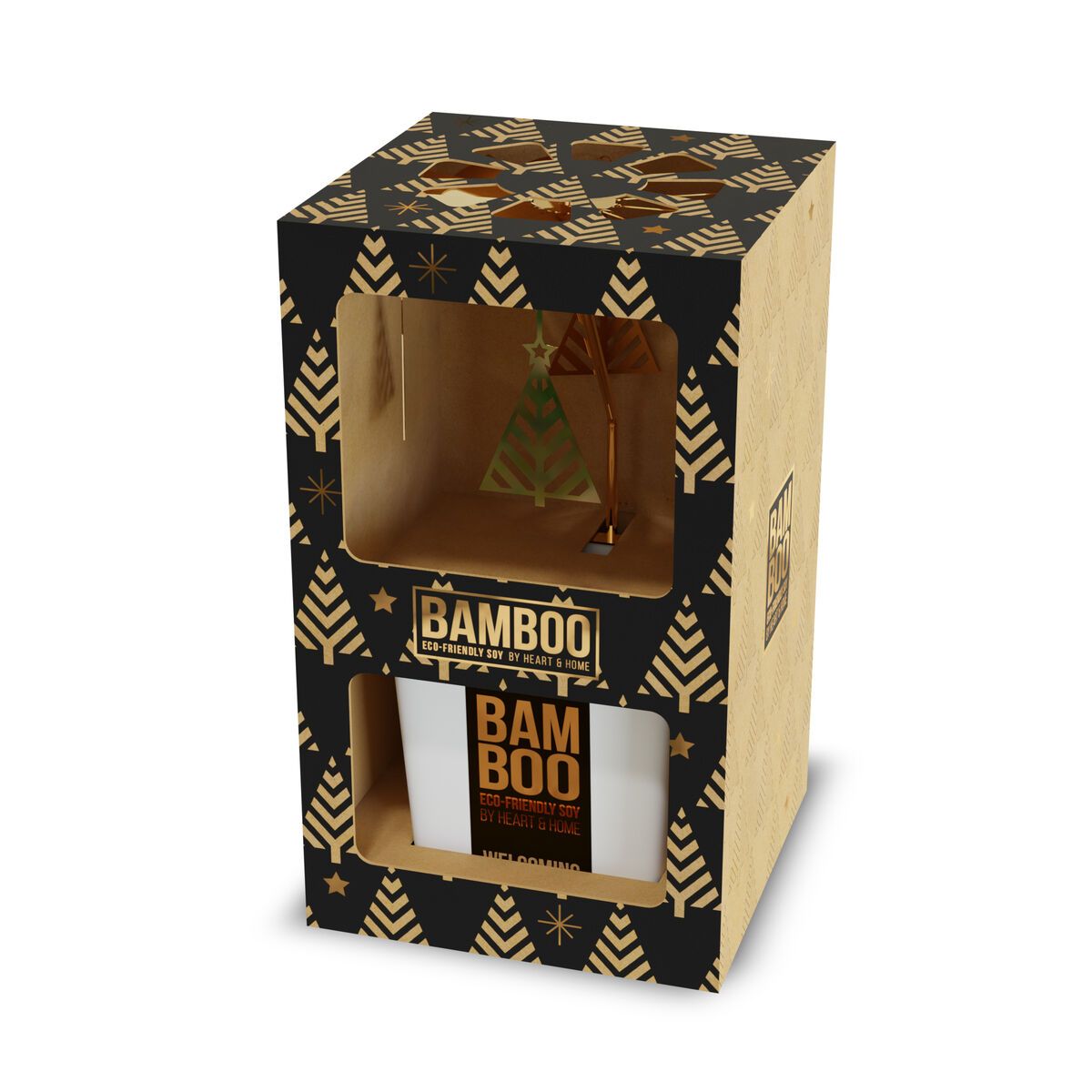 H&H Bamboo Candle & Carousel Gift Set - Welcoming Evening Fire