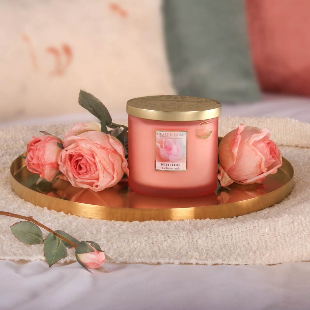 H&H Two Wick Ellipse Wick Candle 220g - With Love Tea Rose & Vanilla