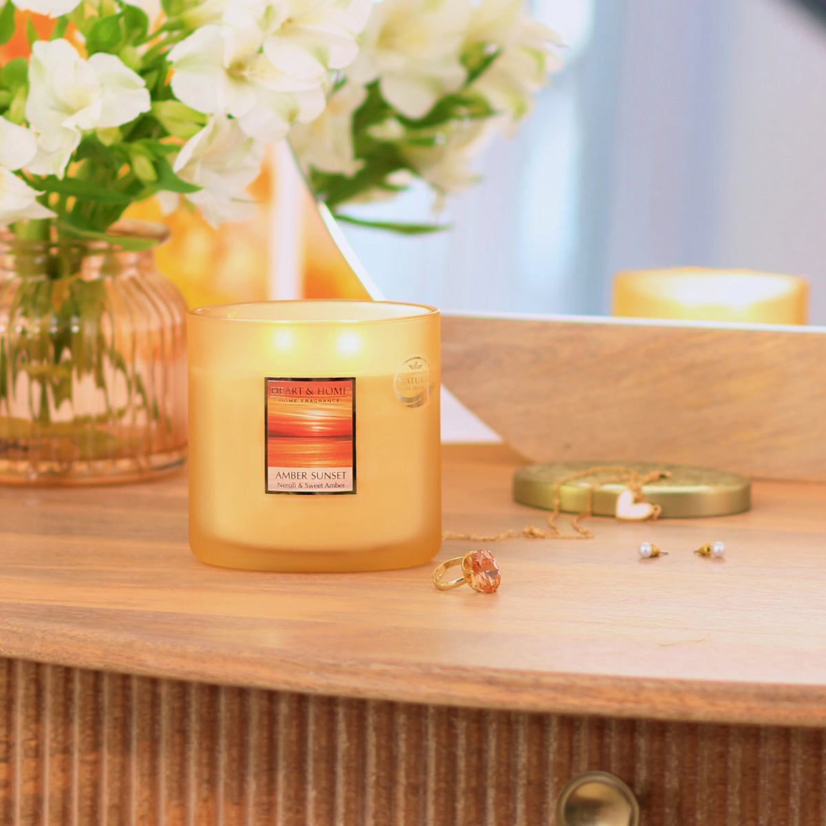 H&H Twin Wick Ellipse Candle 220g - Amber Sunset