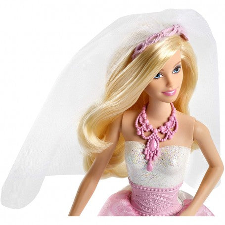 Barbie Bride Doll In White &amp; Pink Dress With Veil &amp; Bouquet