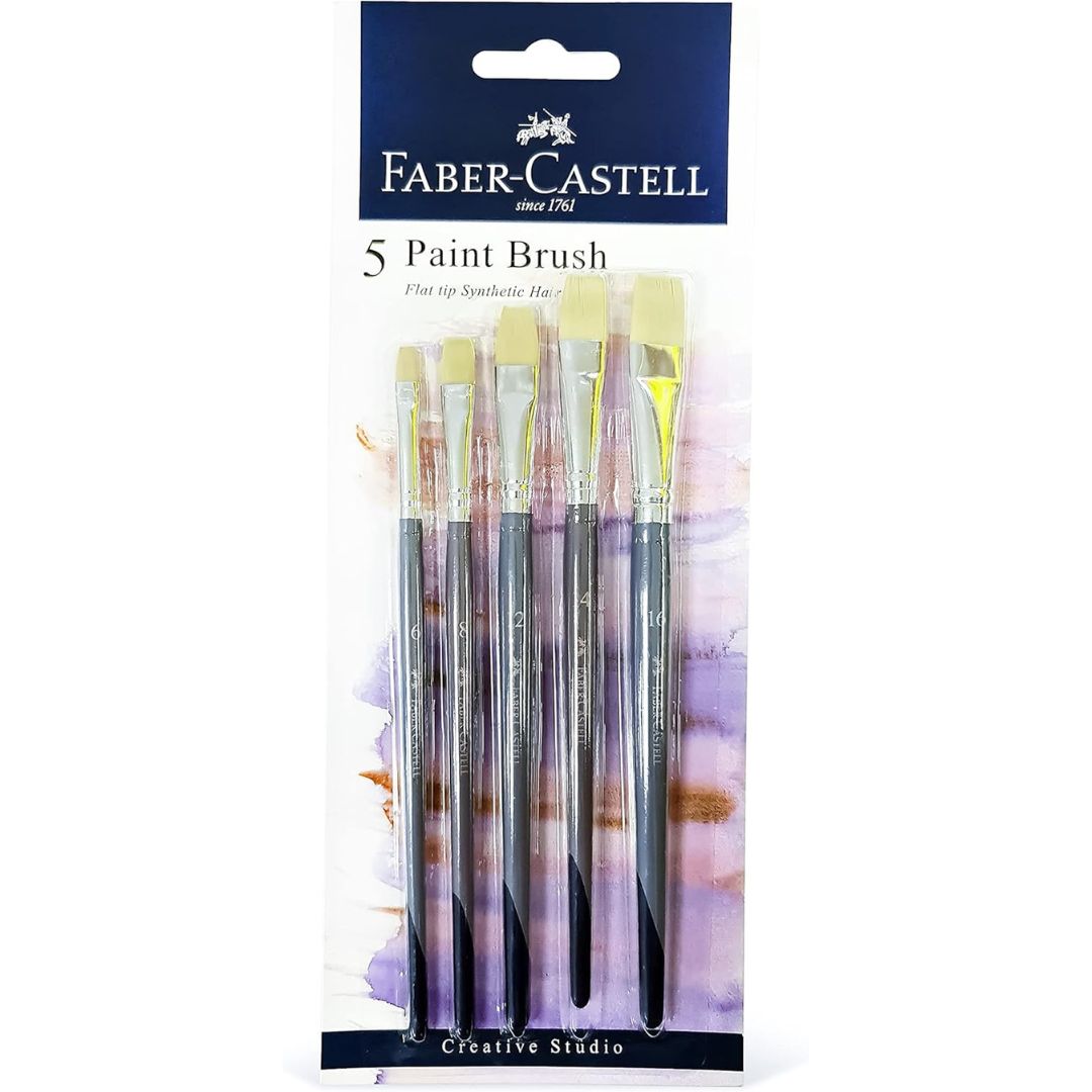 Faber-Castell Paint Brush A Pack Of 5pcs - Flat Tip Synthetic Hair