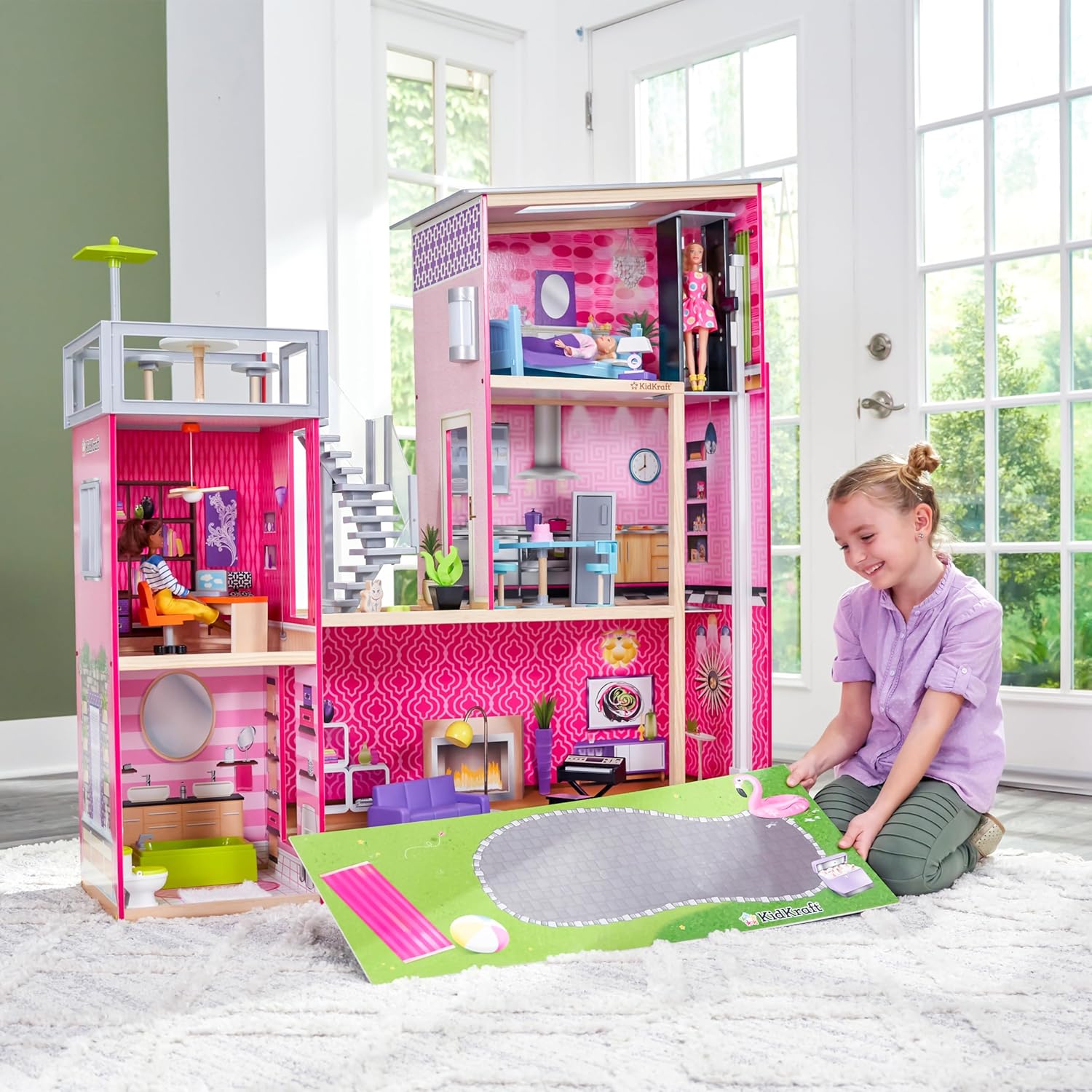 Wooden Uptown Dollhouse With Furniture And Accessories Included