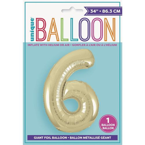 Unique Helium Foil Balloon 86.3cm - All Numbers! - Gold