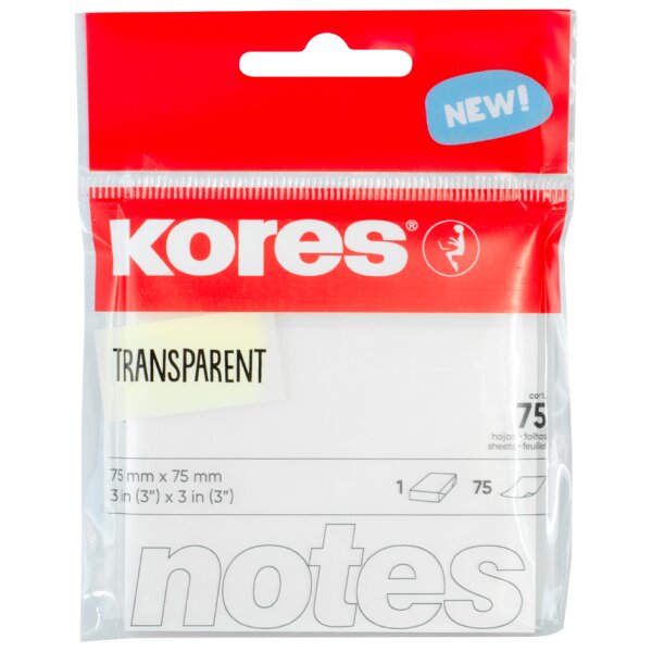 Kores Sticky Notes 75 x 75mm A Pack Of 75 Sheets - Transparent