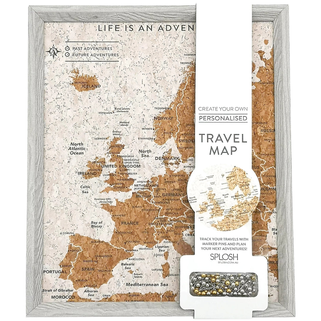 Splosh Travel Board Map 27 x 22cm - Europe - Grey