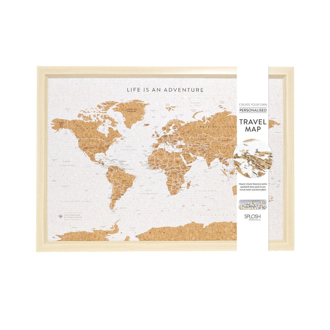 Splosh Travel World Map Board 31 x 45cm - White