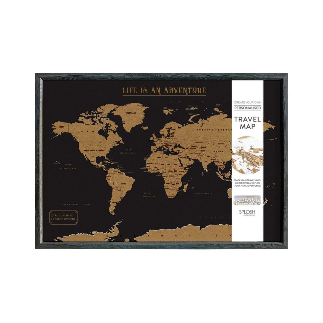 Splosh Travel World Map Board 31 x 45cm - Black