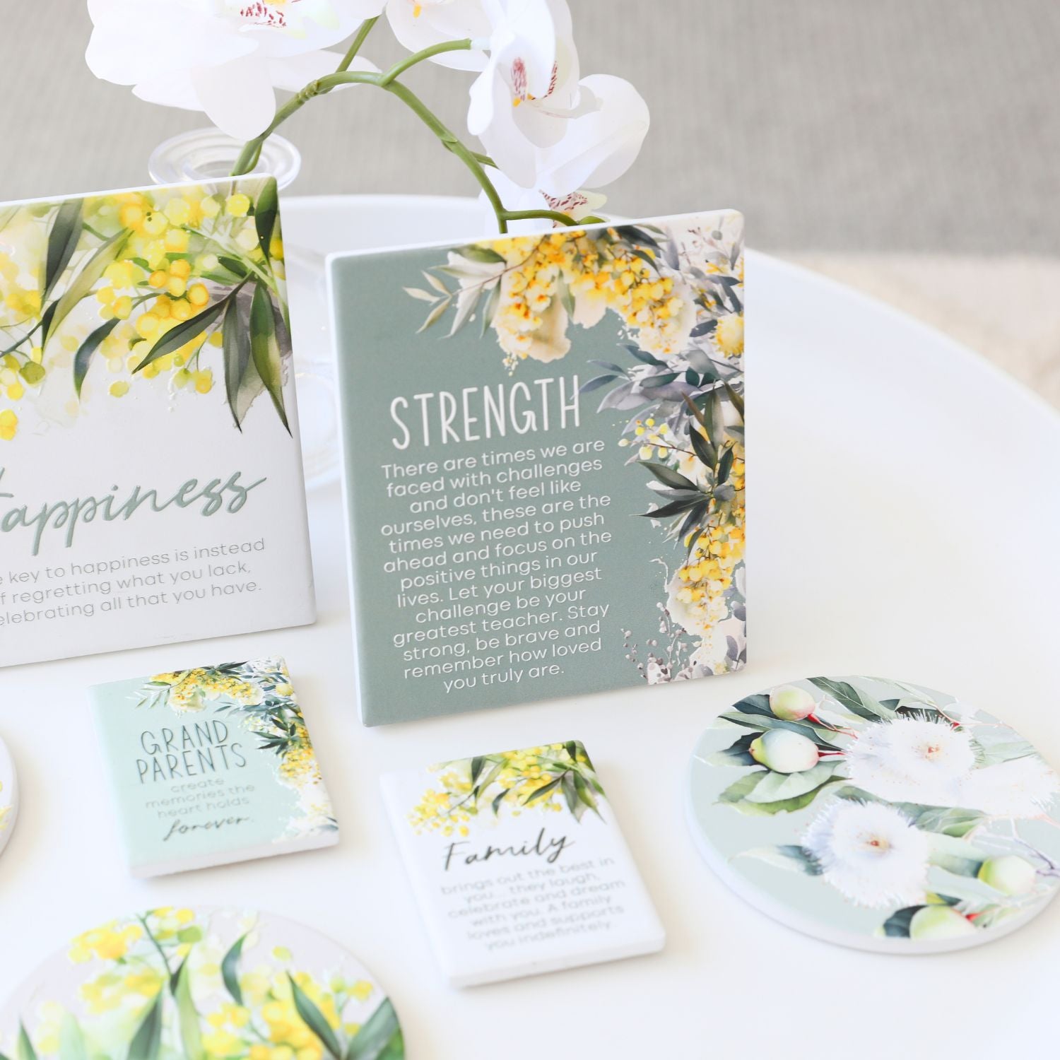 Splosh Ceramic Plaque Native Blooms 14 x 12cm - Strenght Verse