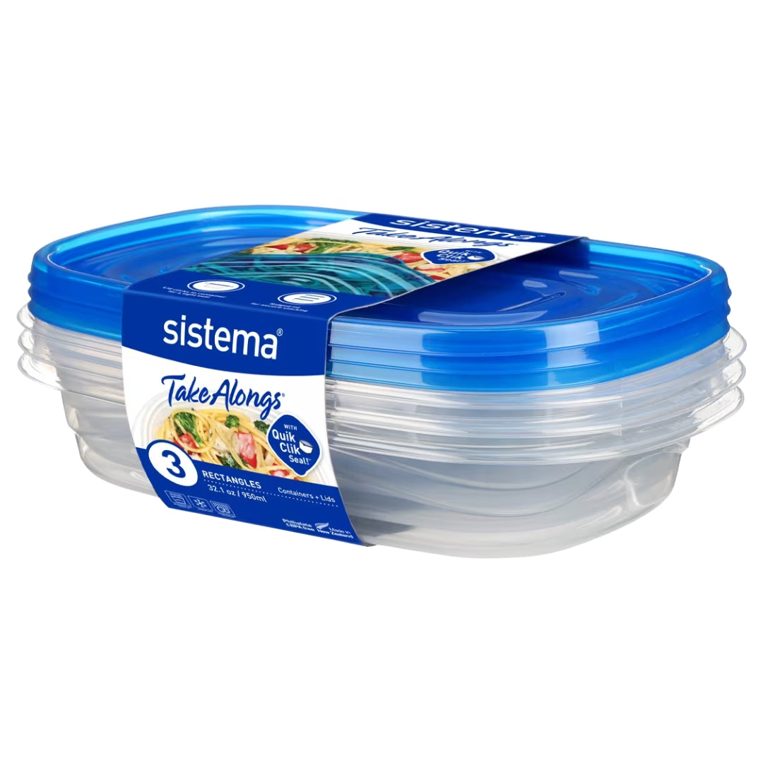 Sistema - TakeAlongs - Rectangles Lunchbox 950ml A Pack Of 3pcs