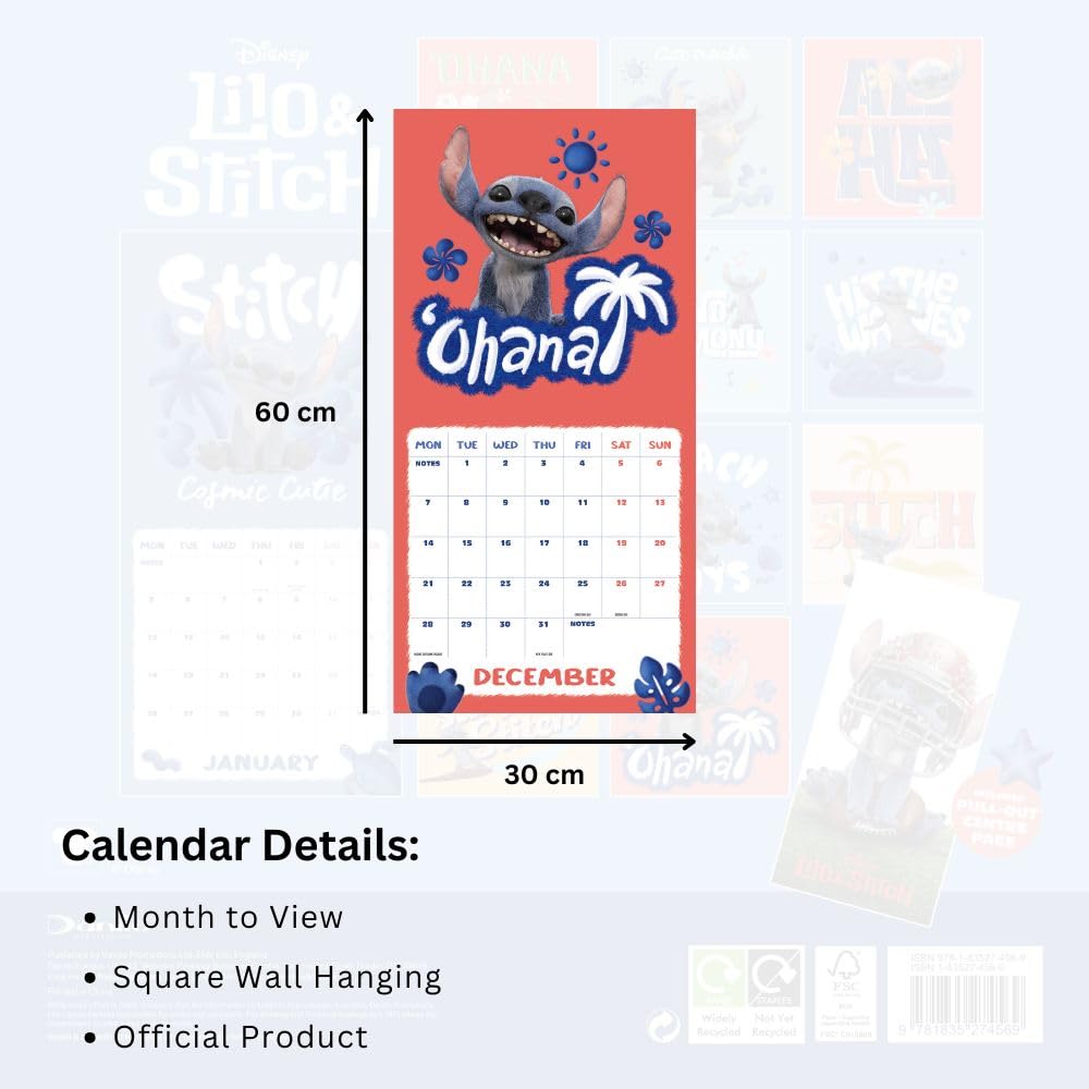 Monthly Square Calendar 2026 - Disney Lilo & Stitch