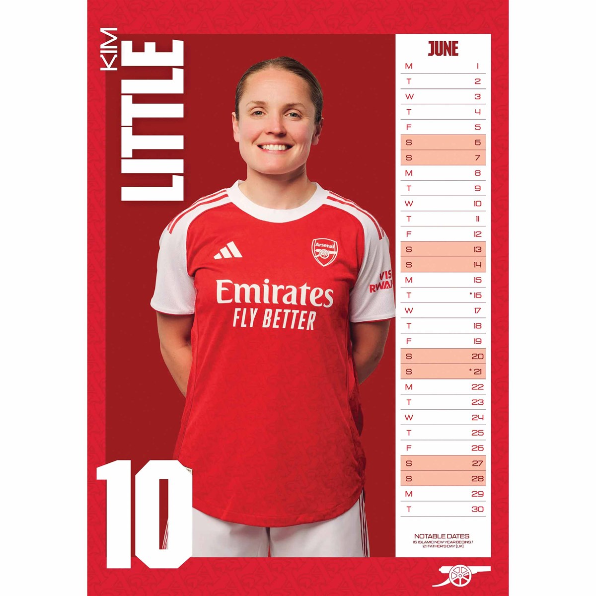 A3 Monthly Wall Calendar 2026 - Arsenal Women