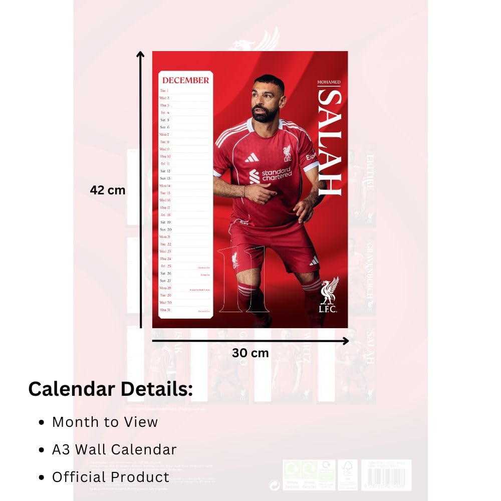 A3 Monthly Wall Calendar 2026 - Liverpool