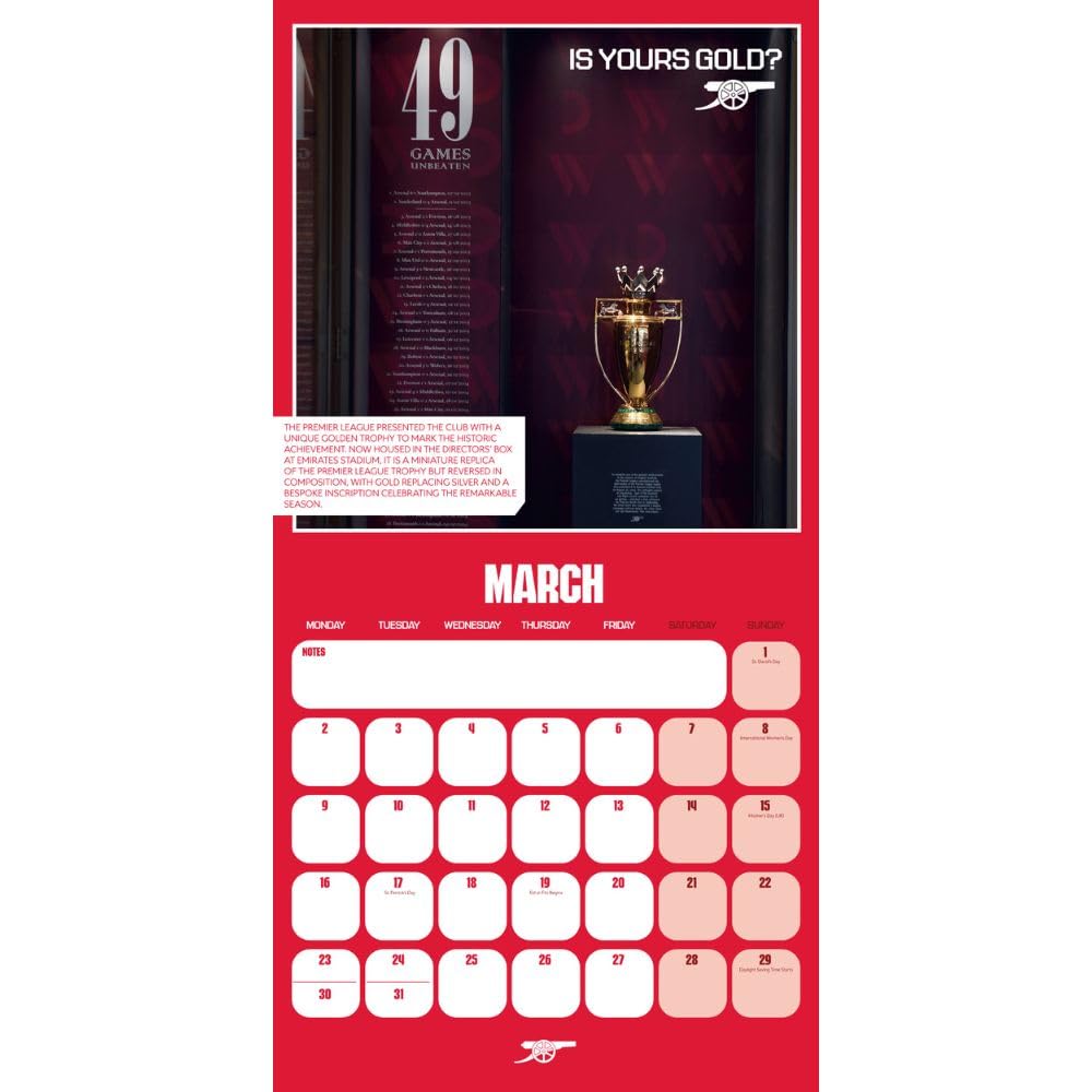Monthly Square Calendar 2026 - Arsenal