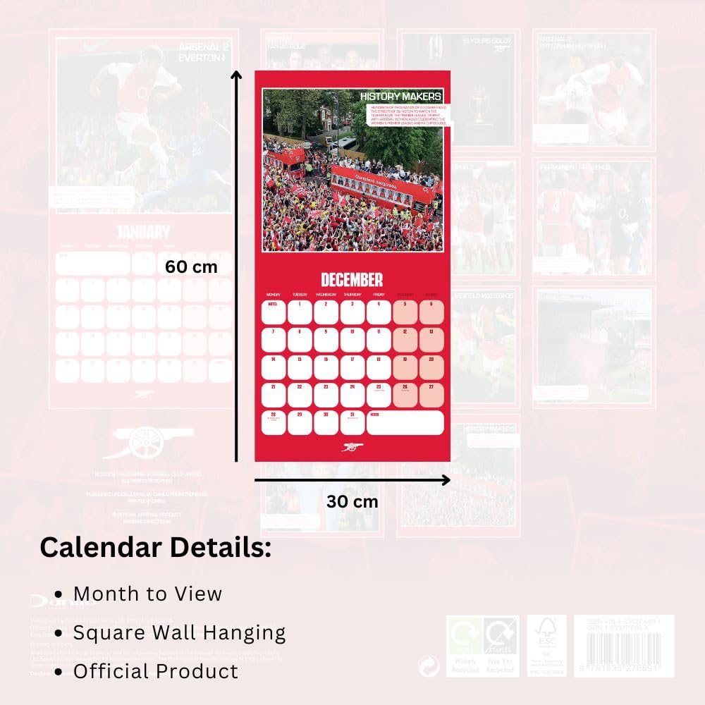 Monthly Square Calendar 2026 - Arsenal