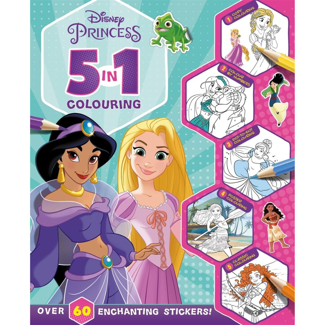 Disney Princess 5 In 1 Colouring Stickers Book