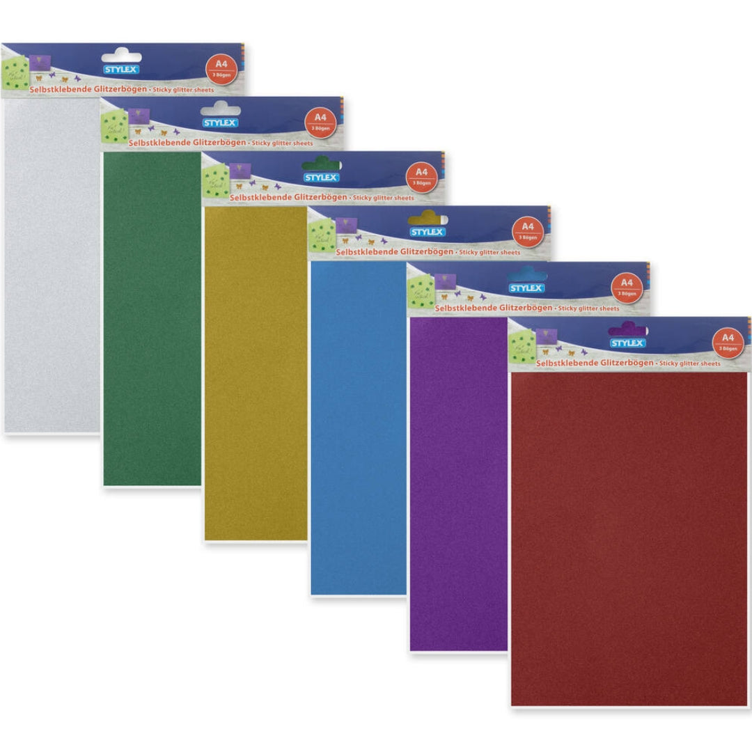 A4 Stylex Sticky Glitter Paper A Pack Of 3pcs - Various Colours