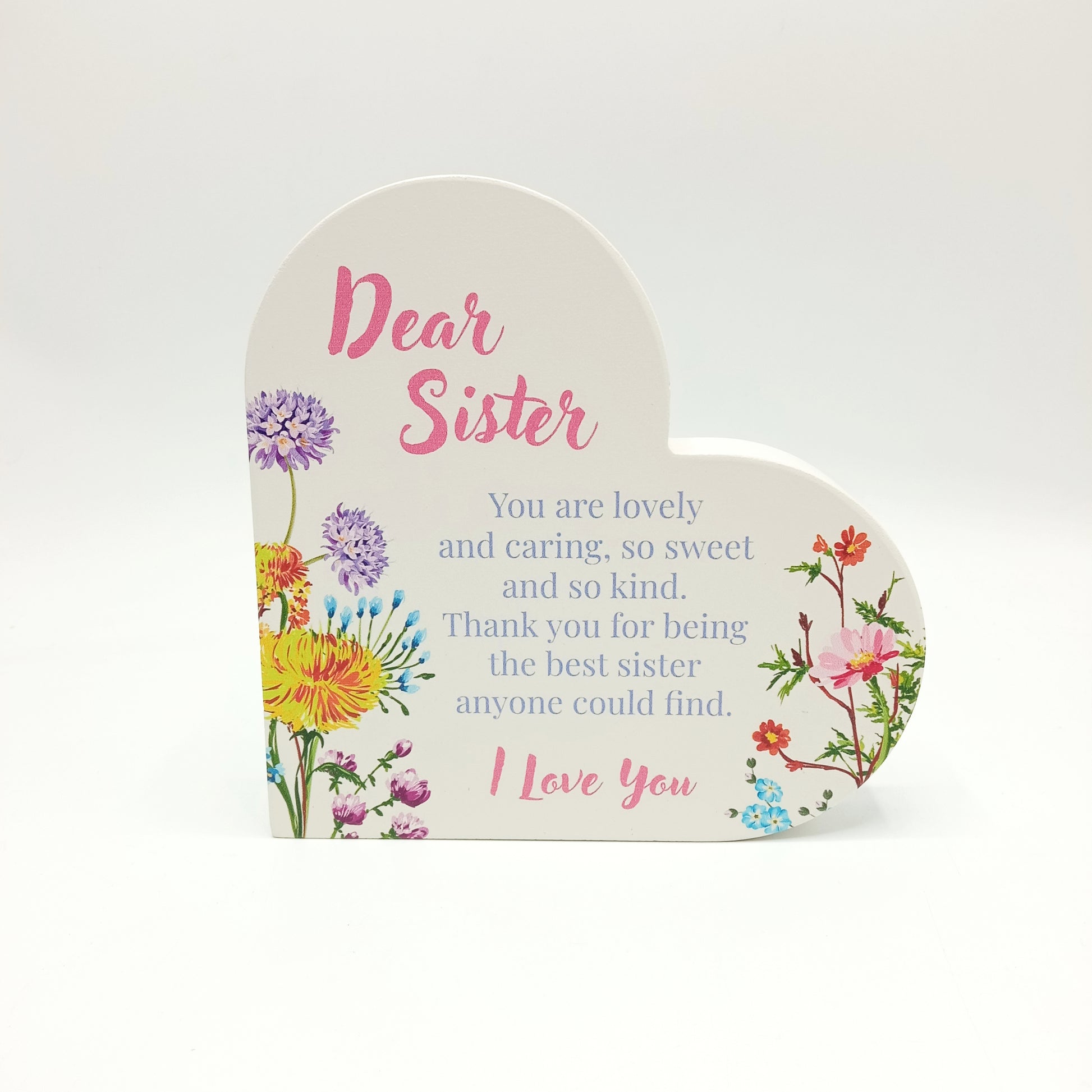 Dear Sister Standing Wooden Heart (15x15x2.5cm)