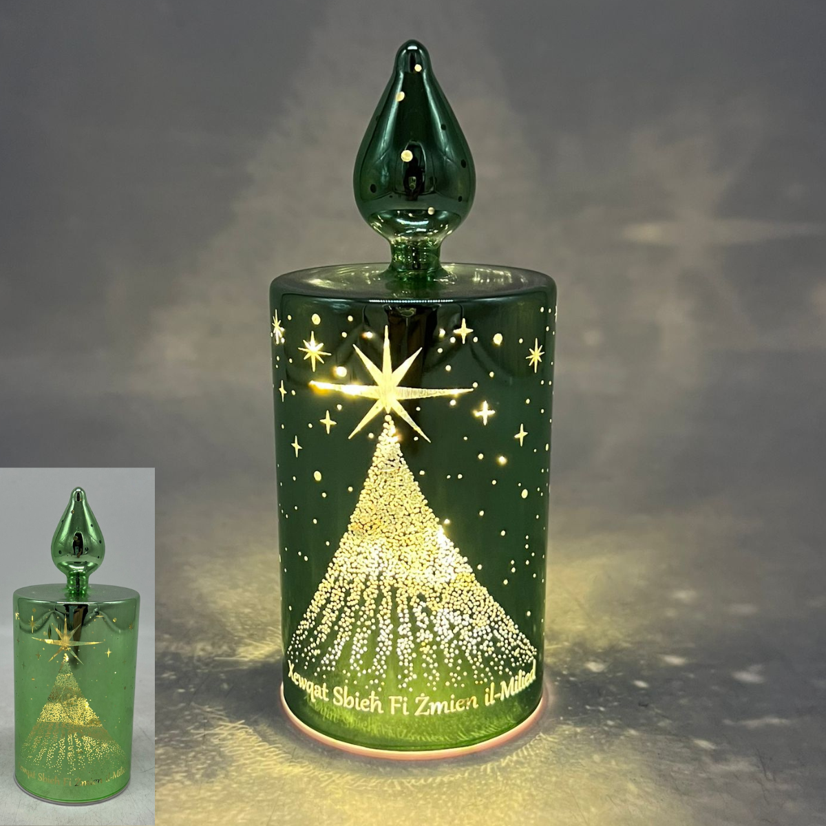 FM Xmas LED Lamp 18cm - Green Candle
