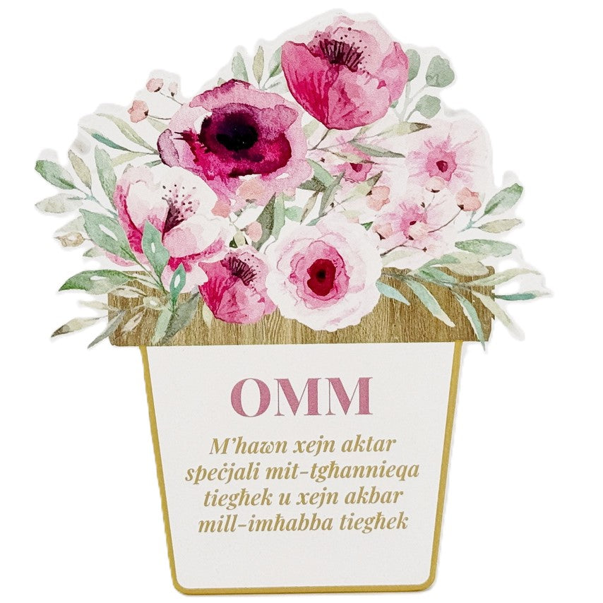 Floral Wooden Plaque - Omm (Mum)