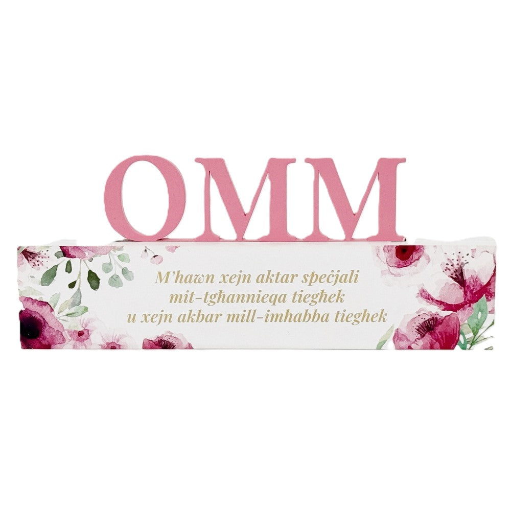 Floral Wooden Plaque - Omm (Mum)