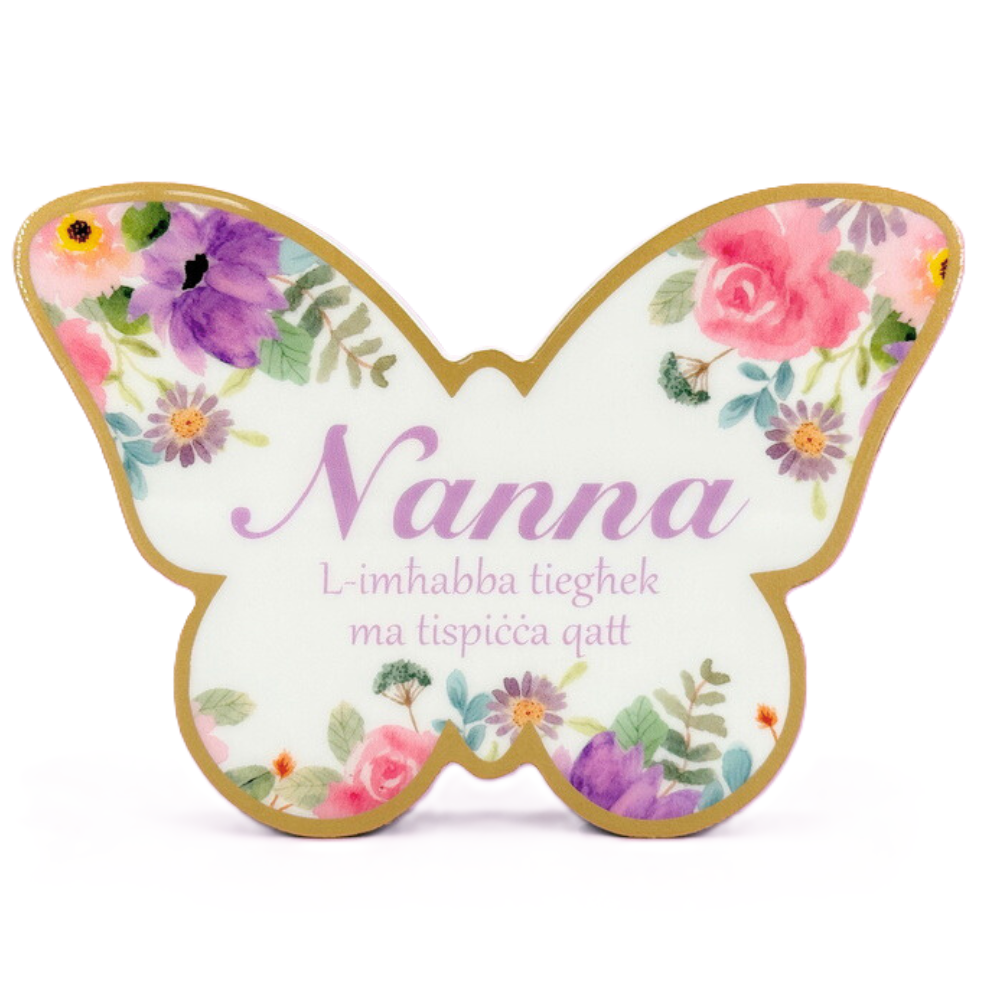 Wooden Plaque Floral Butterfly 12cm - Nanna