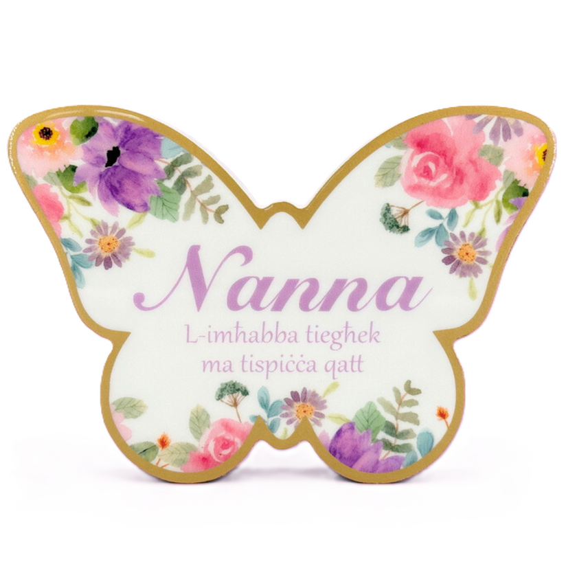 Wooden Plaque Floral Butterfly 12cm - Nanna