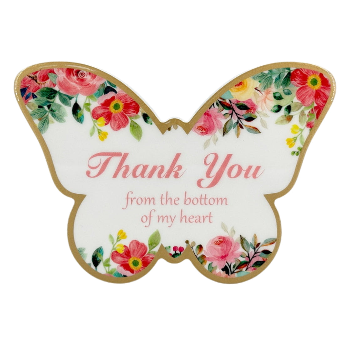 Wooden Plaque Floral Butterfly 12cm - Thank You