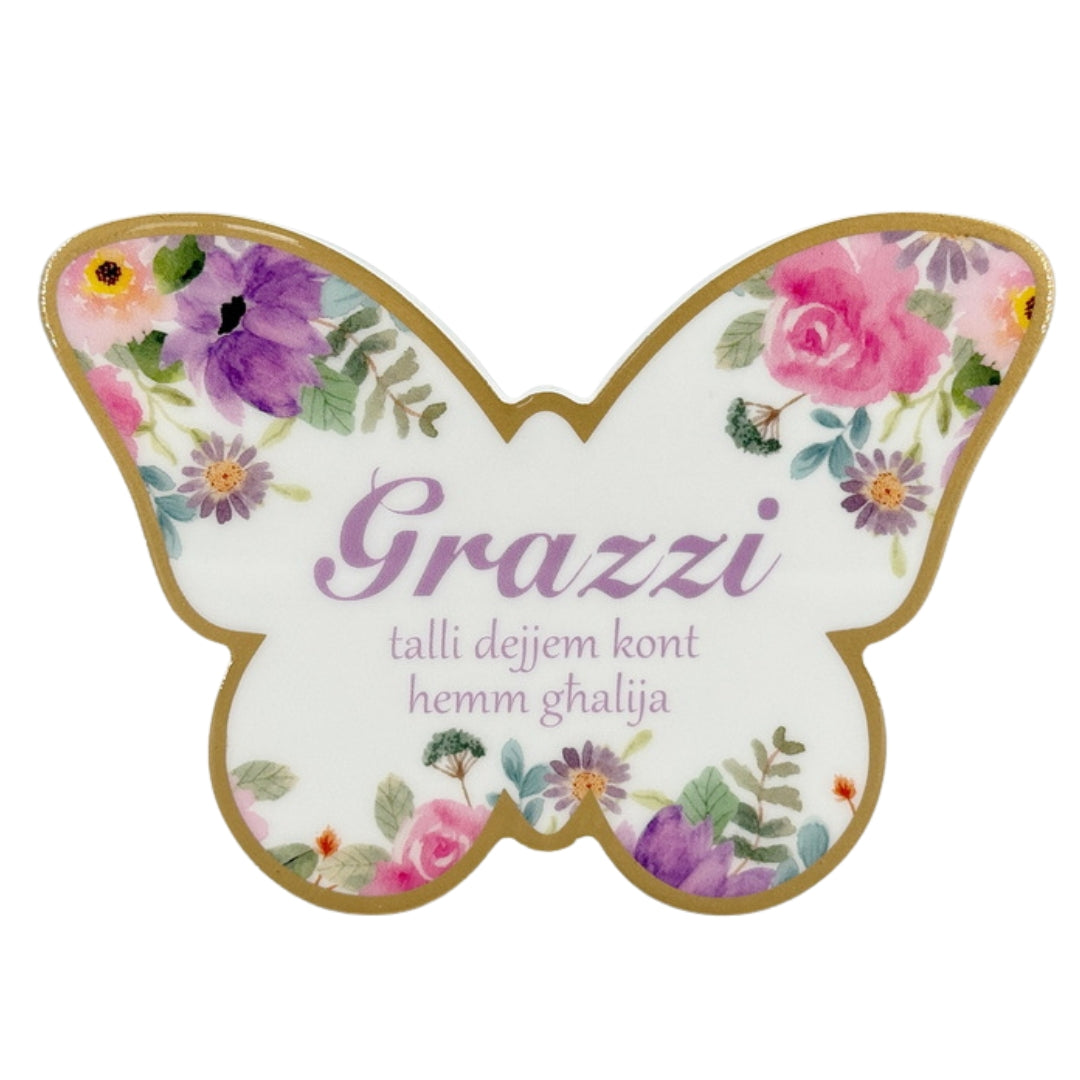 Wooden Plaque Floral Butterfly 12cm - Grazzi