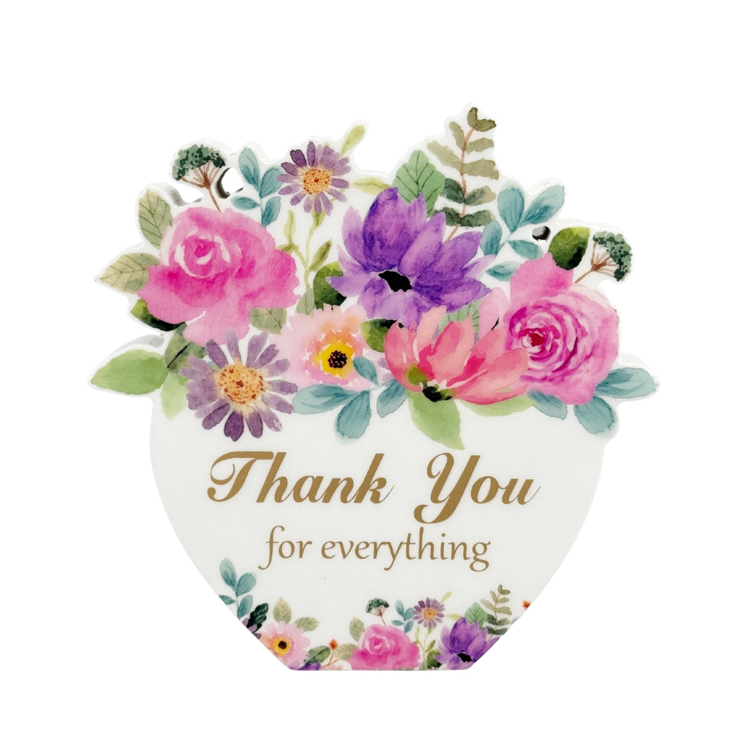 Wooden Plaque Floral Vase 18cm - Thank You