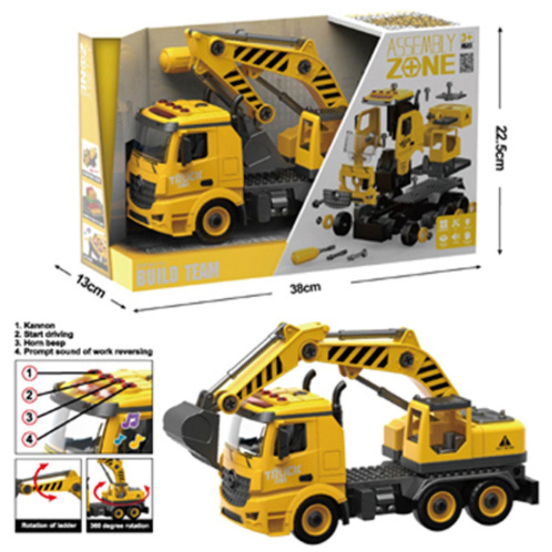 Assembly Zone Unlimited Fun Build Team - Excavator - Truck DIY (Friction Car With Light & Sound)