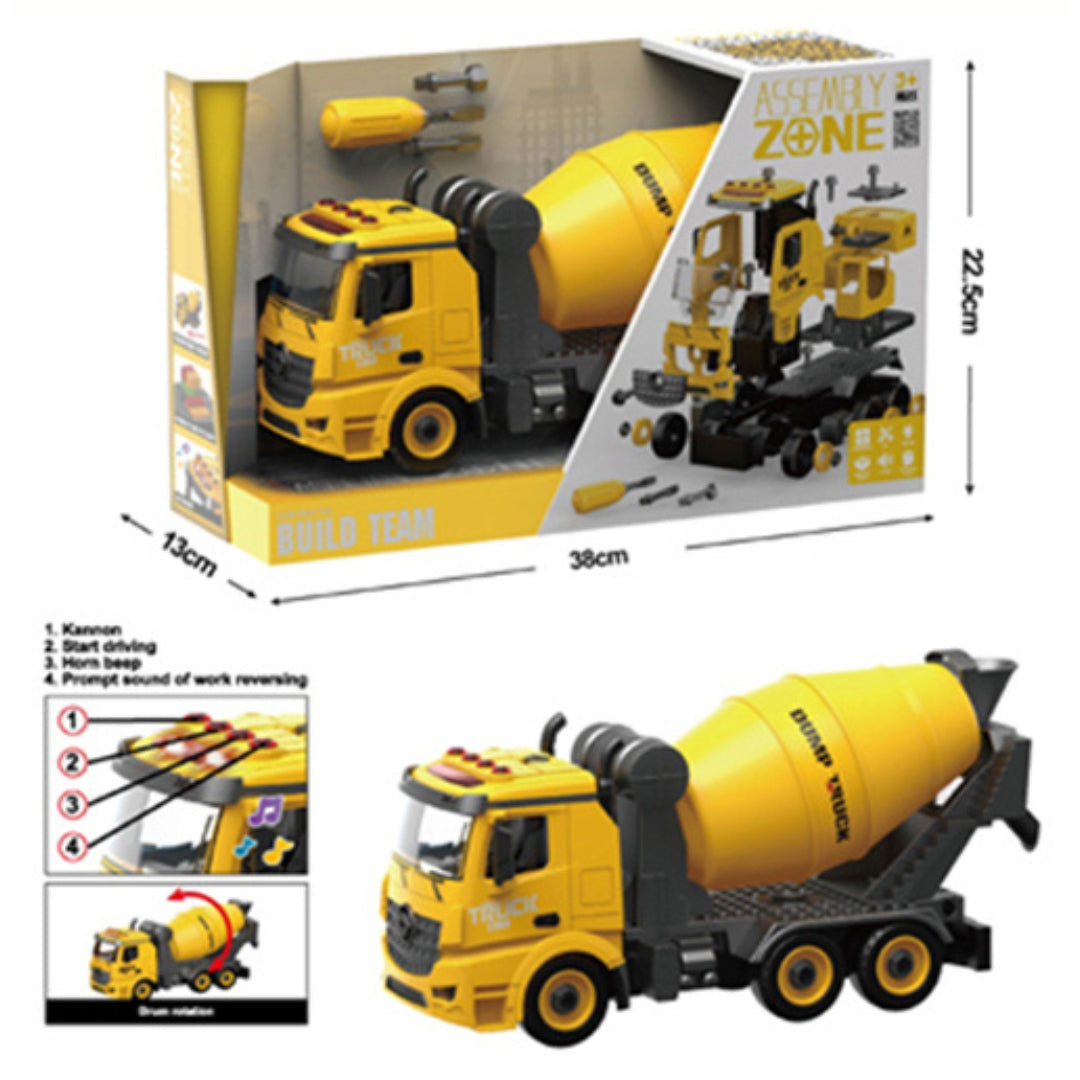 Assembly Zone Unlimited Fun Build Team - Ready Mix - Truck DIY (Friction Car With Light & Sound)