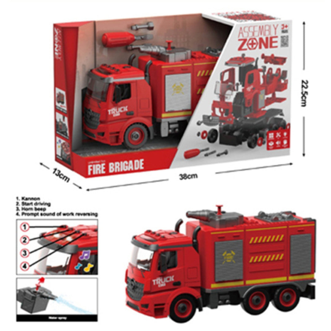 Assembly Zone Unlimited Fun Fire Brigade - Fire Truck - Truck DIY (Friction Car With Light & Sound)