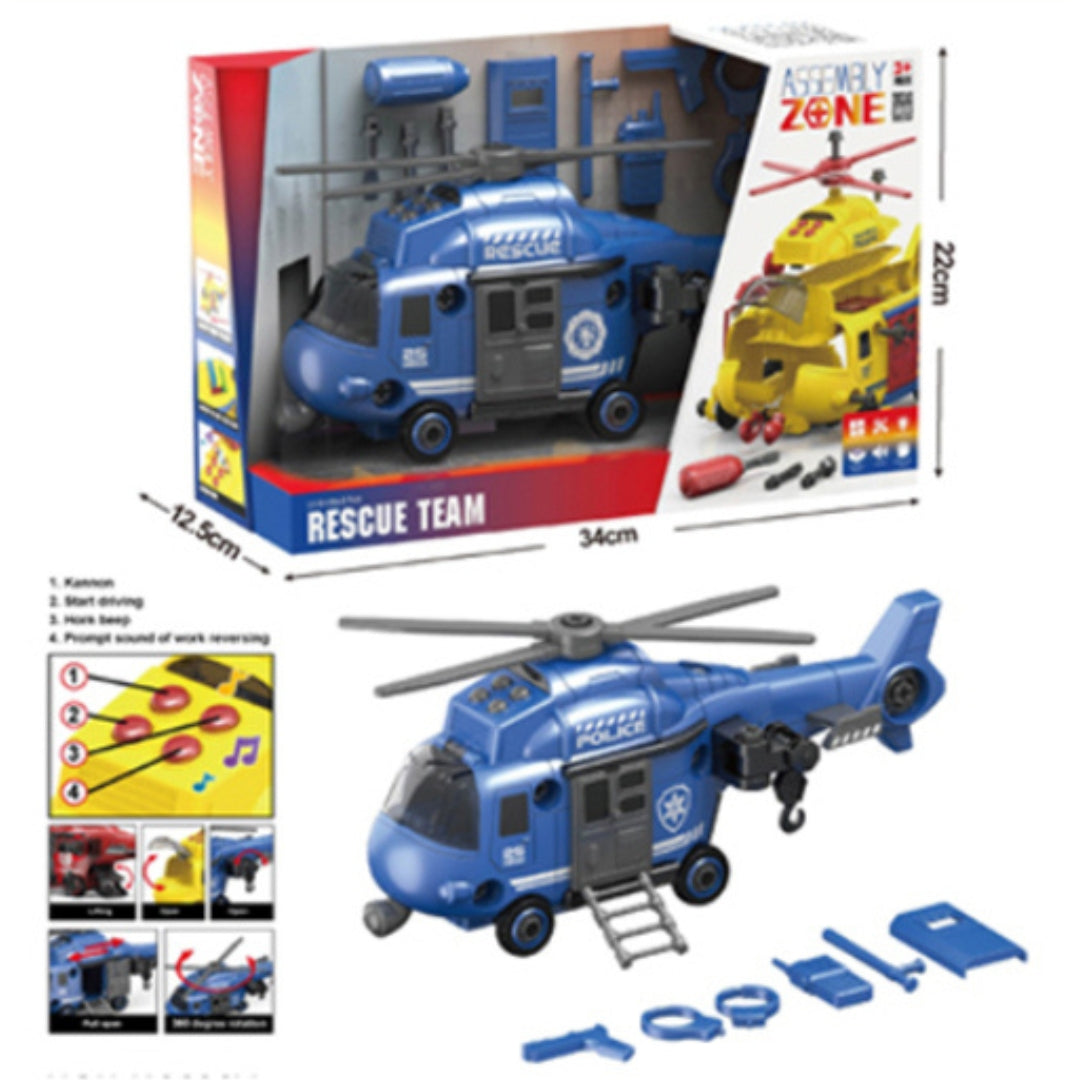Assembly Zone Unlimited Fun Rescue Team - Police - Helicopter DIY (Friction Car With Light & Sound)