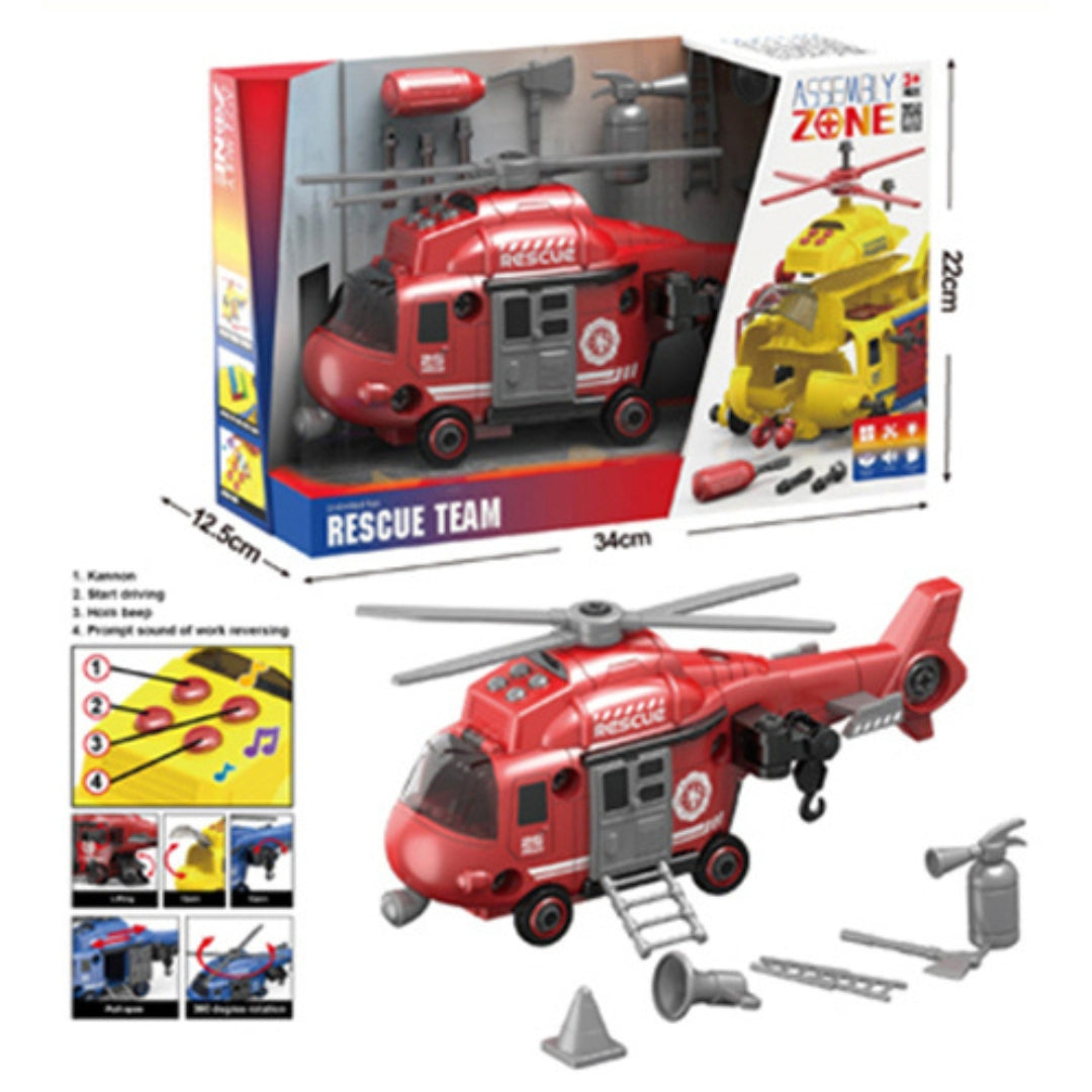 Assembly Zone Unlimited Fun Rescue Team - Rescue - Helicopter DIY (Friction Car With Light & Sound)