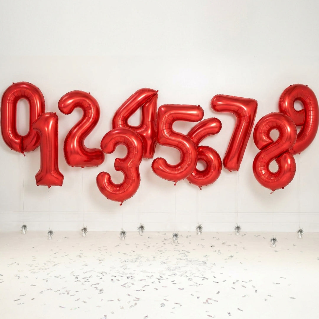 PartyDeco Helium Foil Balloon 86cm - All Numbers! - Metallic Red