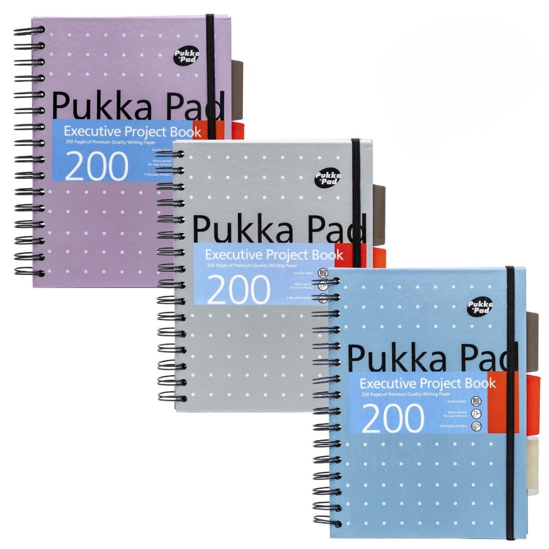 A5 Pukka Pad Side-Spiral Lined Project Book With Dividers - Metallic Executive - Various Colours