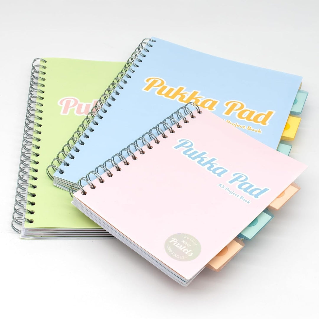 A4 Pukka Pad Side-Spiral Lined Project Book With Dividers - Pastel - Various Colours