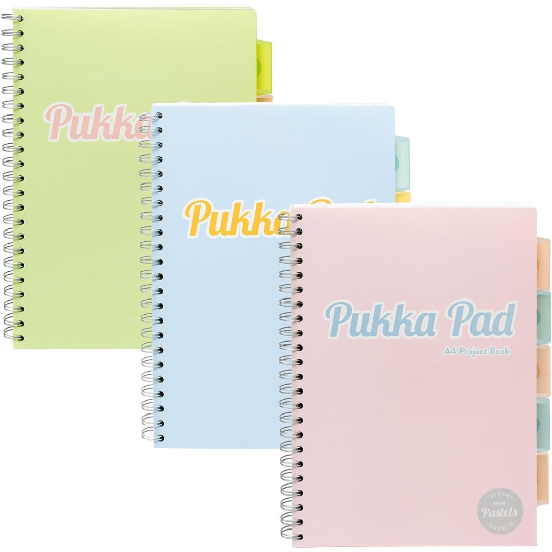 A4 Pukka Pad Side-Spiral Lined Project Book With Dividers - Pastel - Various Colours