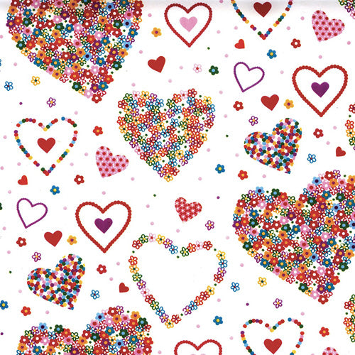 Gift Wrapping Paper Single Sheet 50 x 70cm - Colourful Hearts