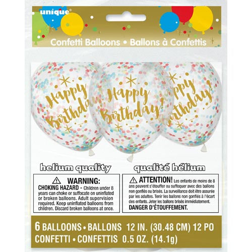 Helium Unique Confetti Balloons A Pack Of 6pcs 30.48cm - Happy Birthday