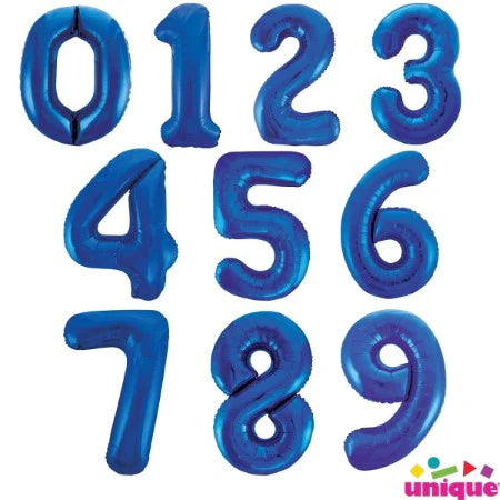 Unique Helium Foil Balloon 86.3cm - All Numbers! - Blue