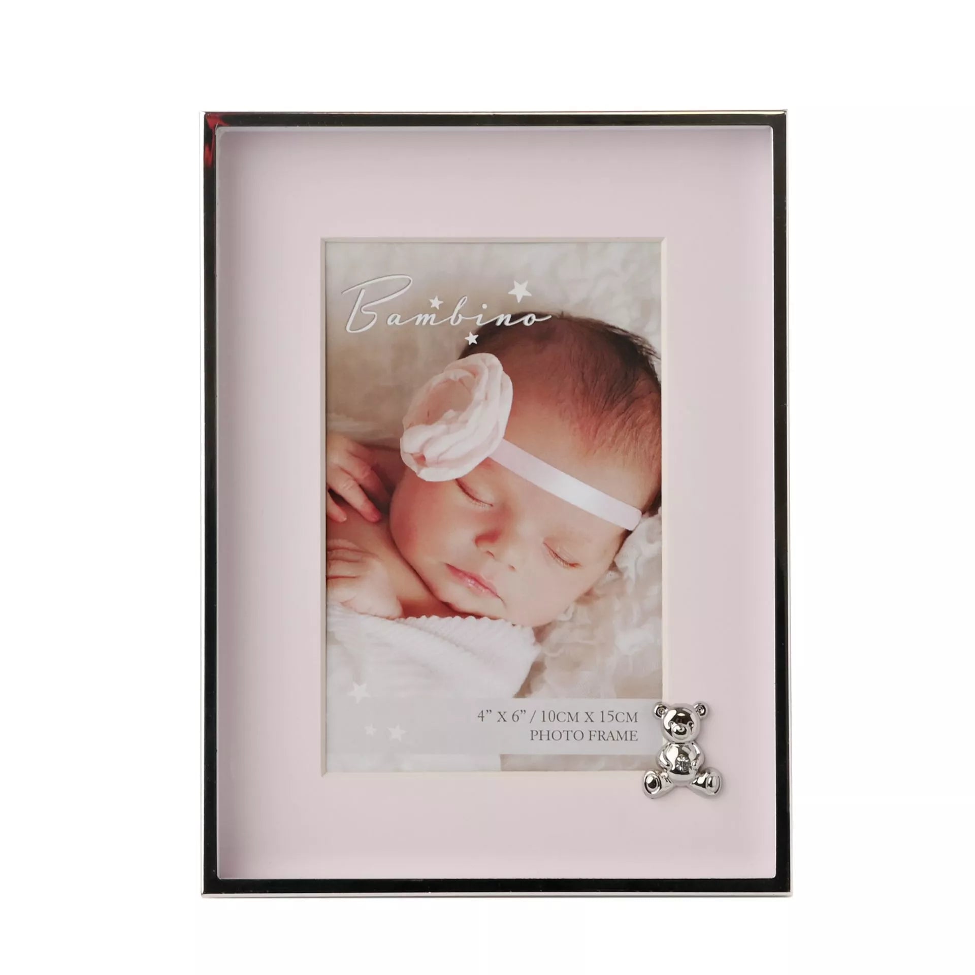 Bambino Metal Plated Frame - Teddy With Pink Mount 10 x 15cm