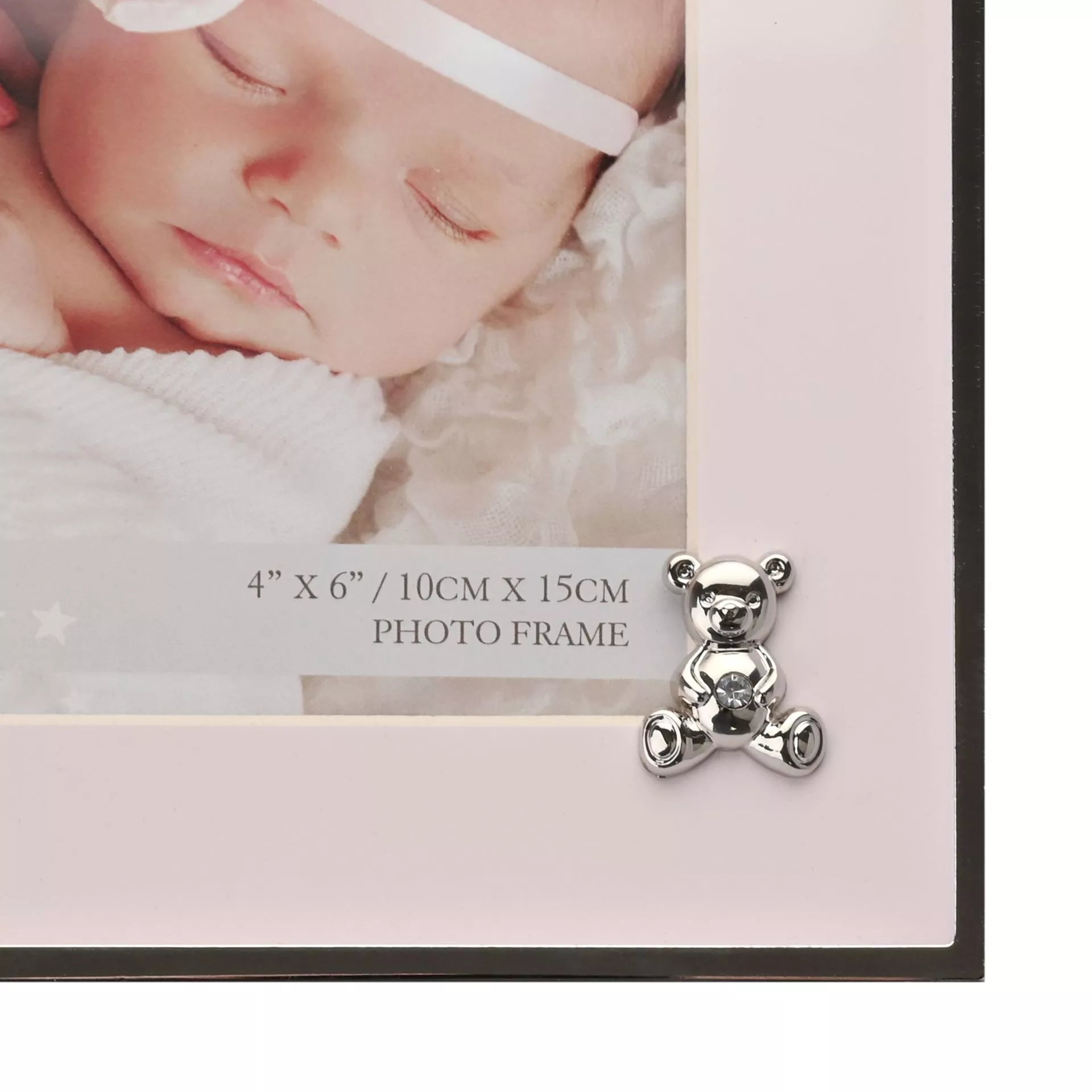 Bambino Metal Plated Frame - Teddy With Pink Mount 10 x 15cm