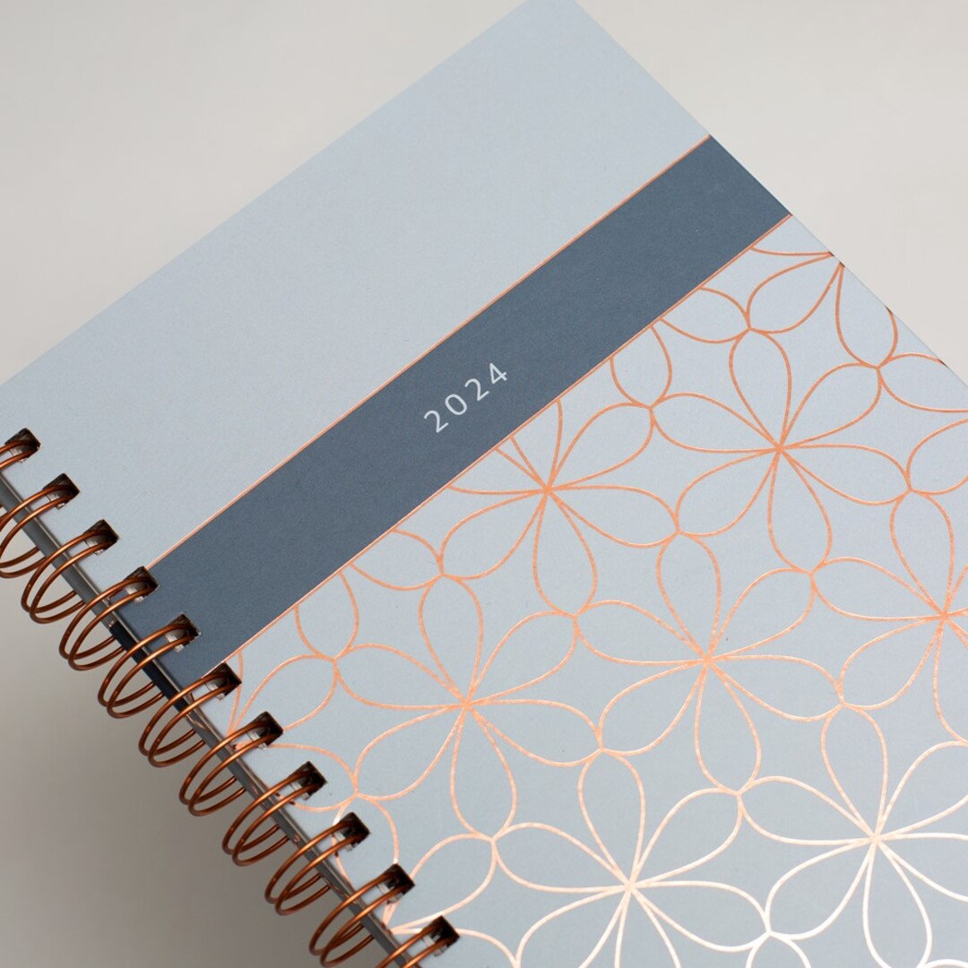 2024 Diary A5 Day a Page with Grey & Rose Gold Wiro