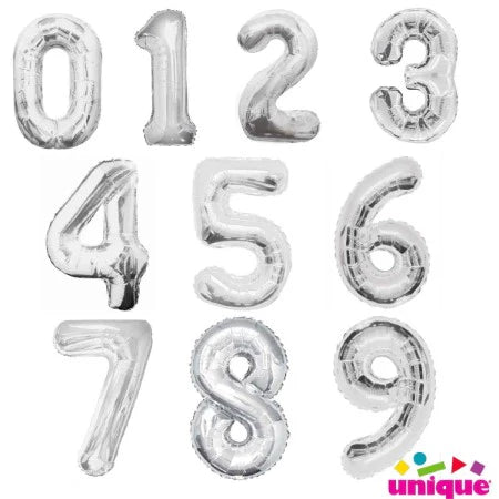 Unique Helium Foil Balloon 86.3cm - All Numbers! - Silver