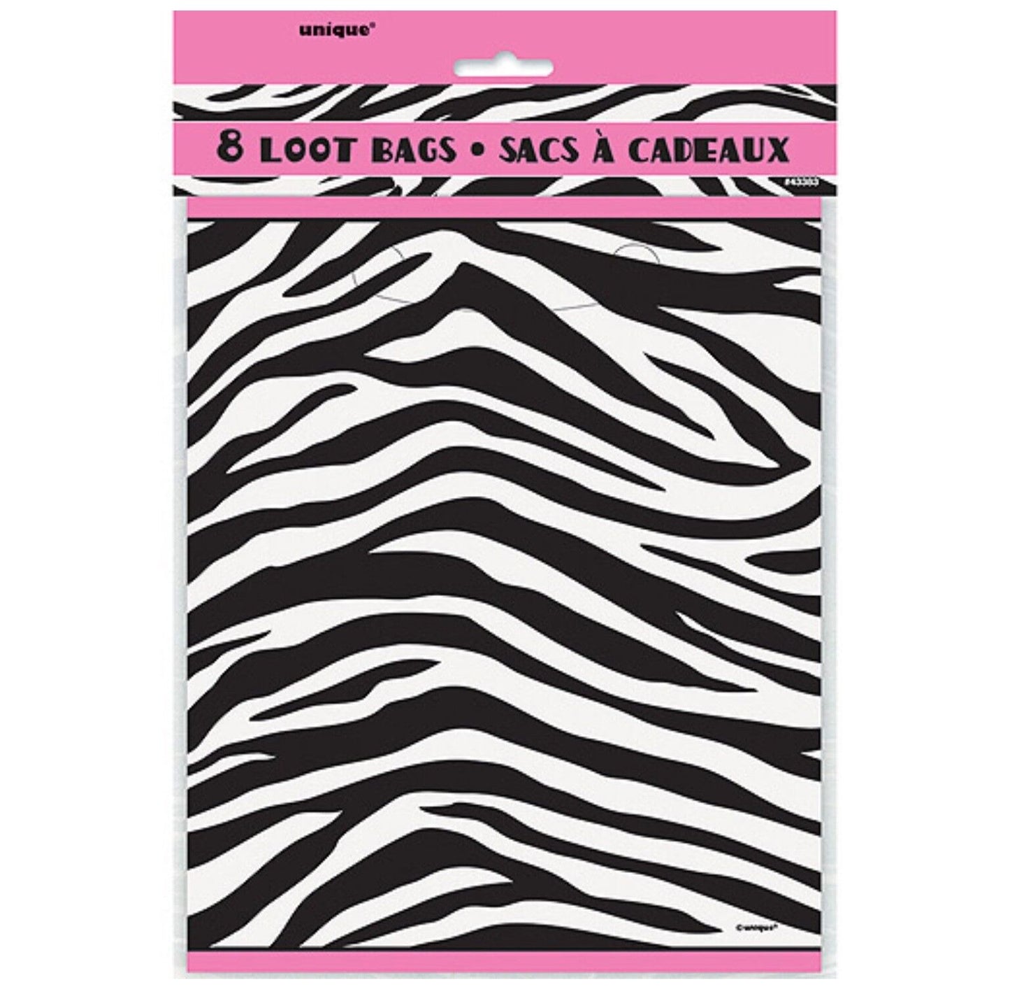 Unique Party Bags x8 - Zebra