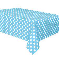 Unique Plastic Table Cover (1.37 x 2.13cm)?- White Dots on Light Blue