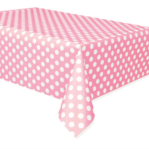 Unique Plastic Table Cover (1.37 x 2.13cm)?- White Dots on Pink