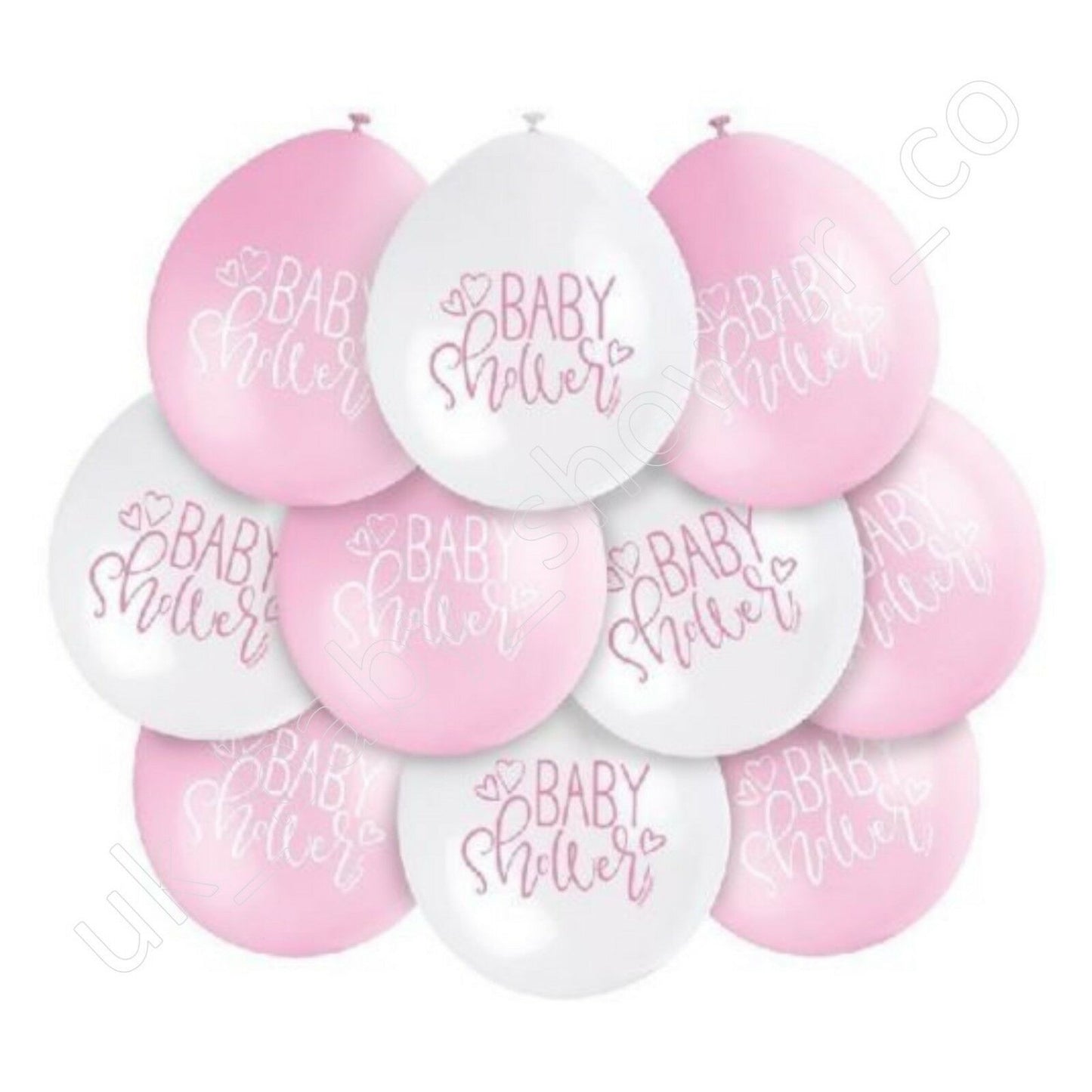 Unique 9" Latex Balloons x10pcs - Baby Shower, Pink/White